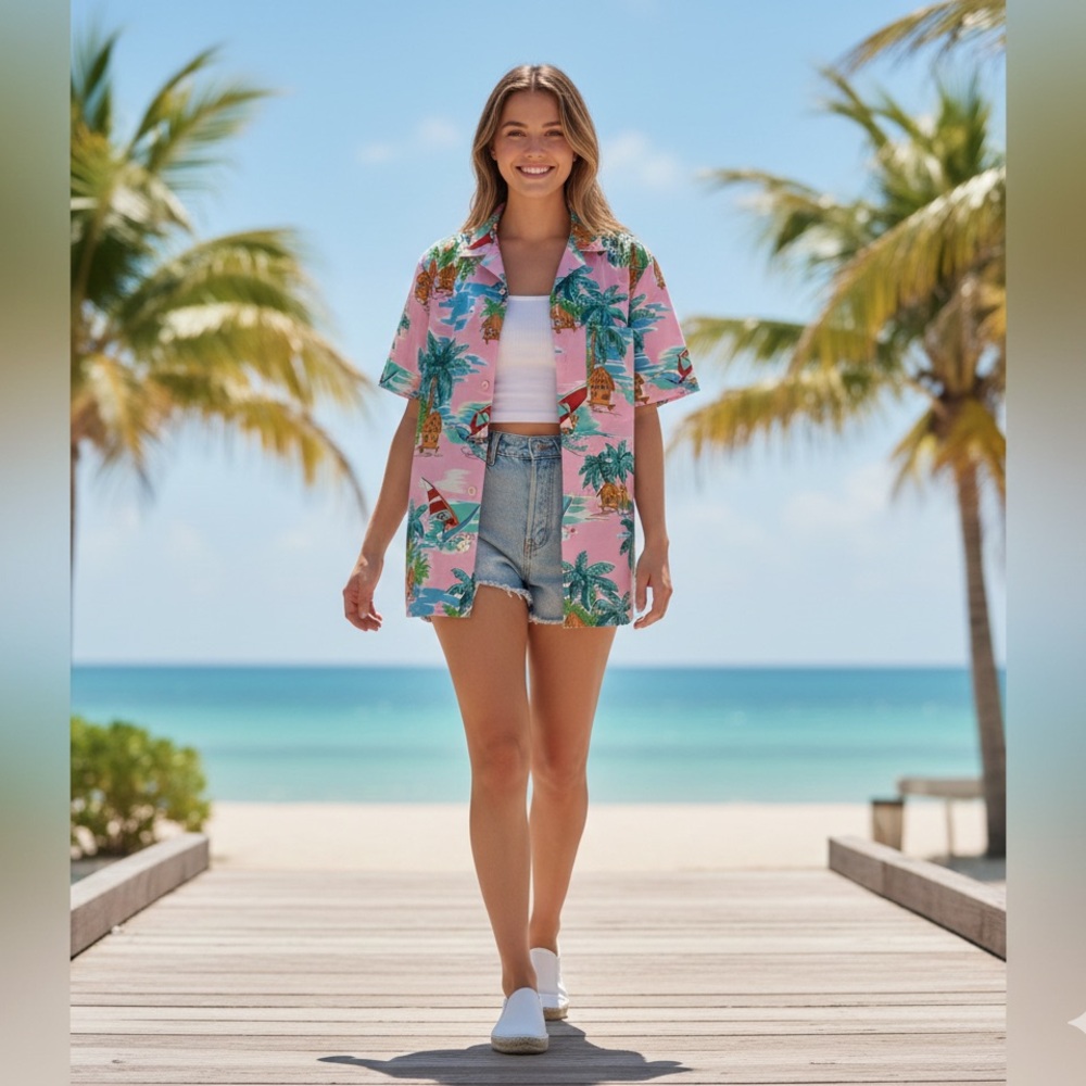 Vintage Islander Tropical Pink Hawaiian Shirt